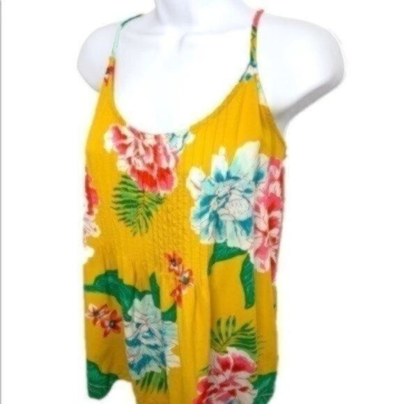 Yellow Floral Tropical Spaghetti Strap Top - Picture 2 of 2